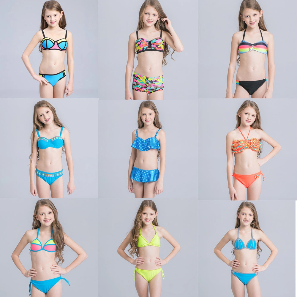 Teen Ages Children Swimsuit Bikini Wholesale Summer Fashion Beachwear Cute Girls Rainbow Swimsuit Bathing Suit Swimwear